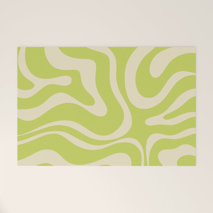 Modern Retro Liquid Swirl Abstract Pattern Light Lime Linden and Beige Welcome Mat Gallery Image 1