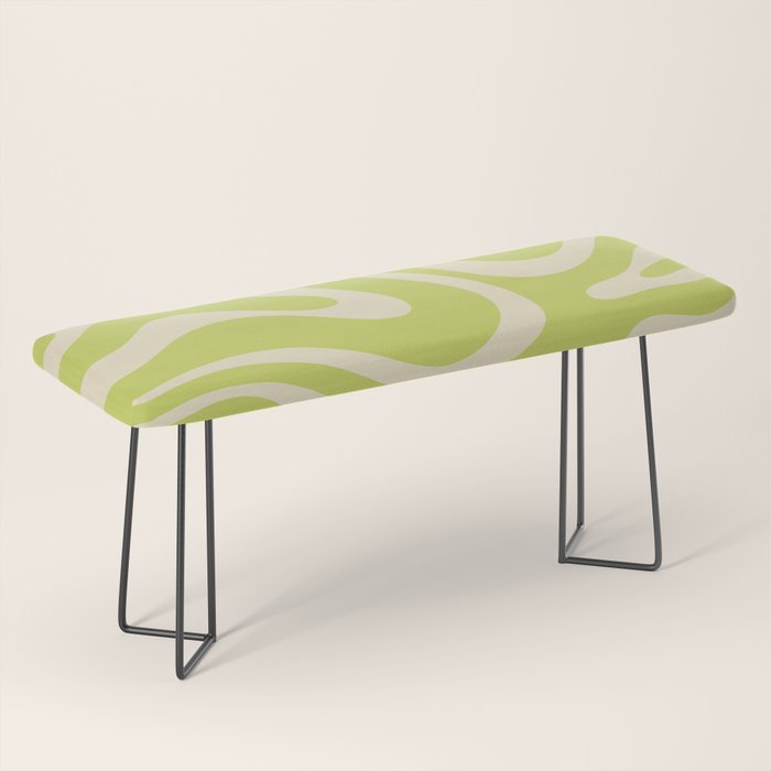 Modern Retro Liquid Swirl Abstract Pattern Light Lime Linden and Beige Bench Gallery Image 1