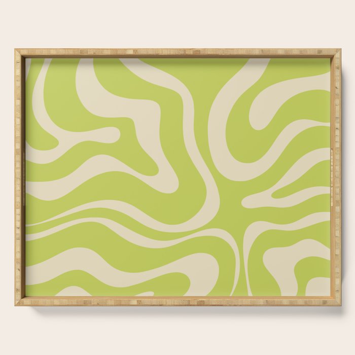 Modern Retro Liquid Swirl Abstract Pattern Light Lime Linden and Beige Serving Tray Gallery Image 1