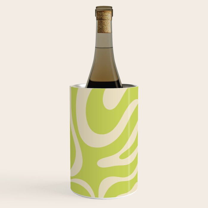 Modern Retro Liquid Swirl Abstract Pattern Light Lime Linden and Beige Wine Chiller Gallery Image 3