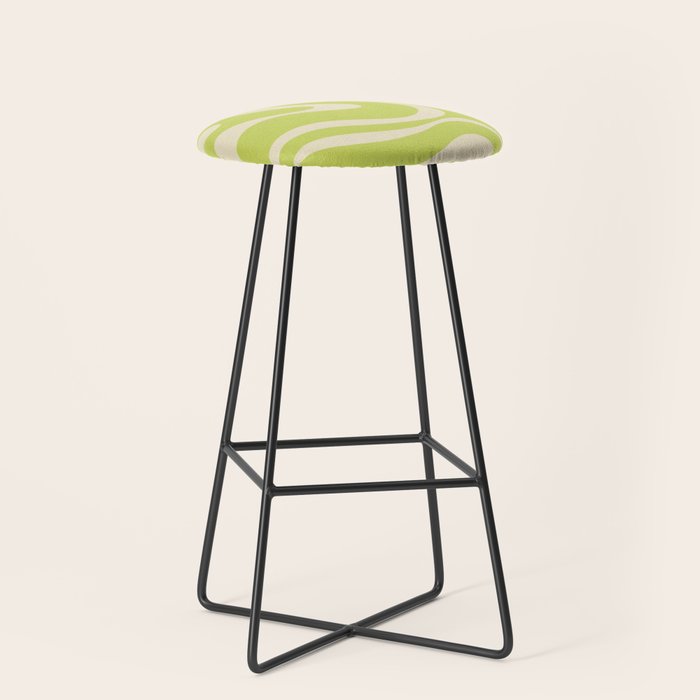Modern Retro Liquid Swirl Abstract Pattern Light Lime Linden and Beige Stool Gallery Image 1