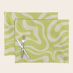 Modern Retro Liquid Swirl Abstract Pattern Light Lime Linden and Beige Placemat Gallery Image 1