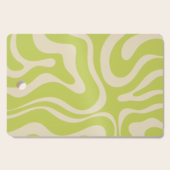 Modern Retro Liquid Swirl Abstract Pattern Light Lime Linden and Beige Cutting Board Gallery Image 1