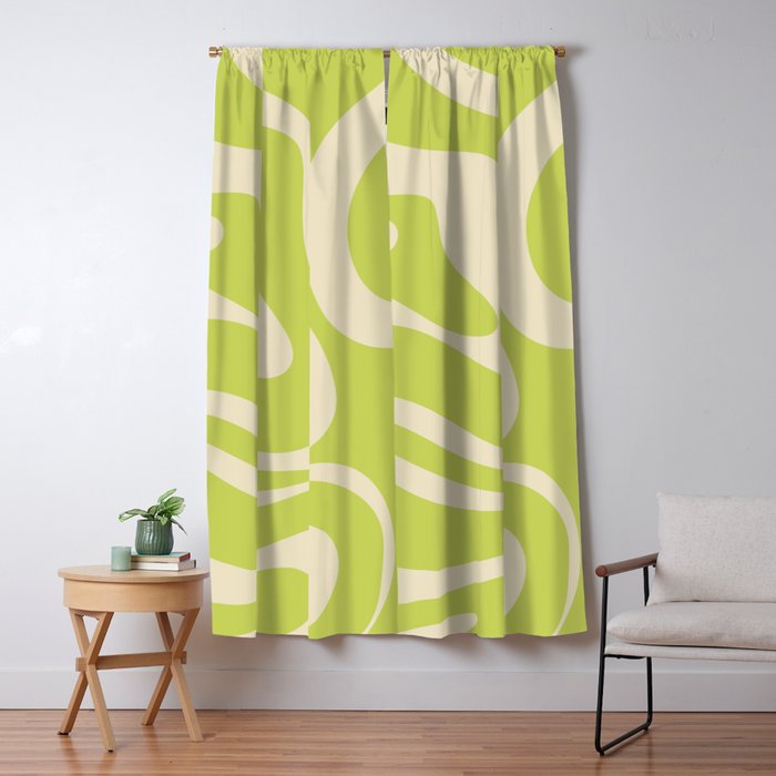 Modern Retro Liquid Swirl Abstract Pattern Light Lime Linden and Beige Window Curtain Gallery Image 1