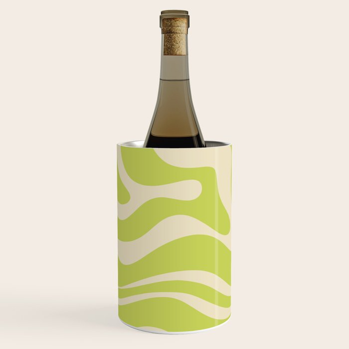 Modern Retro Liquid Swirl Abstract Pattern Light Lime Linden and Beige Wine Chiller Gallery Image 2