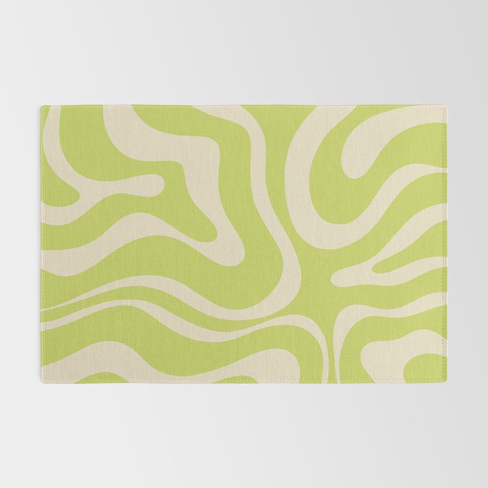 Modern Retro Liquid Swirl Abstract Pattern Light Lime Linden and Beige Rug Gallery Image 2