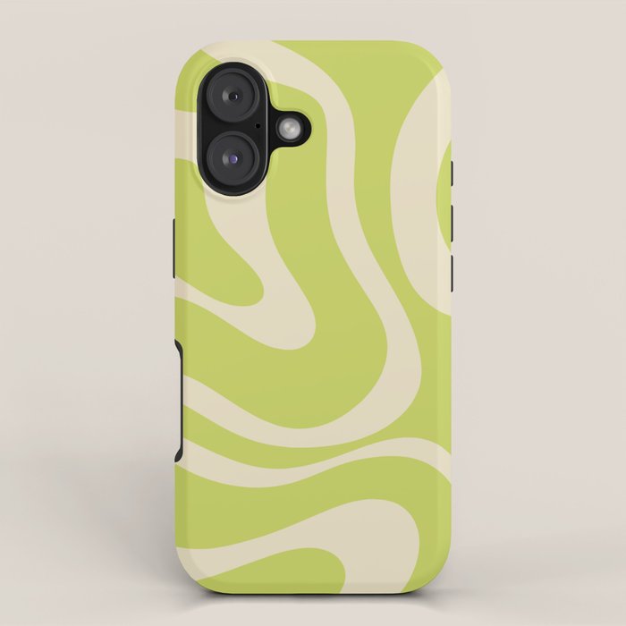 Modern Retro Liquid Swirl Abstract Pattern Light Lime Linden and Beige iPhone Case Gallery Image 1