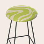 Modern Retro Liquid Swirl Abstract Pattern Light Lime Linden and Beige Stool Gallery Image 2