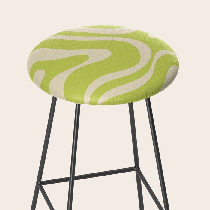 Modern Retro Liquid Swirl Abstract Pattern Light Lime Linden and Beige Stool Gallery Image 2