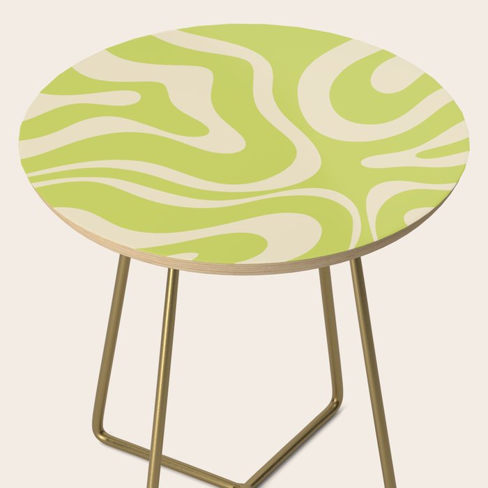 Modern Retro Liquid Swirl Abstract Pattern Light Lime Linden and Beige Side Table Gallery Image 2