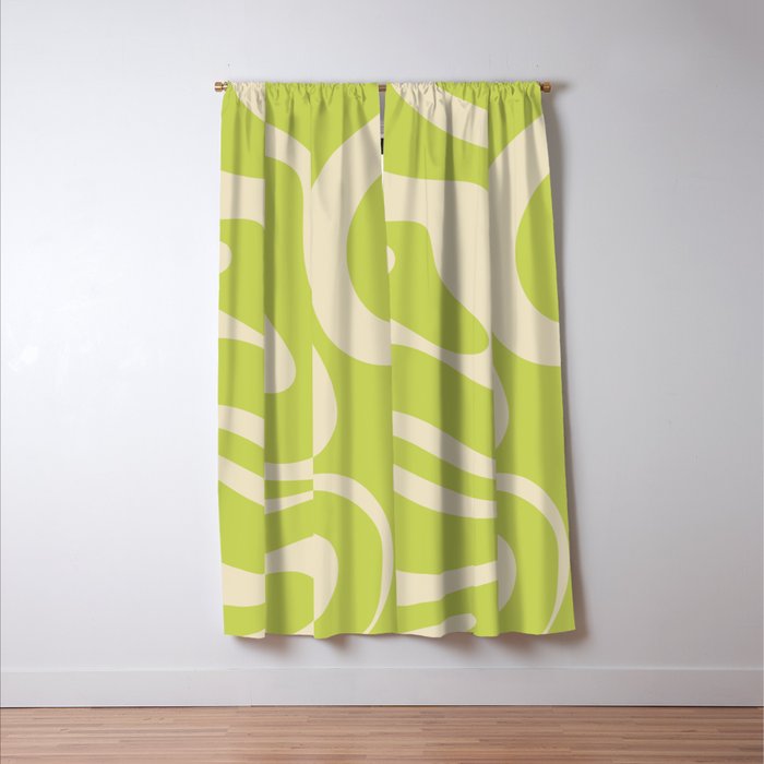 Modern Retro Liquid Swirl Abstract Pattern Light Lime Linden and Beige Window Curtain Gallery Image 3