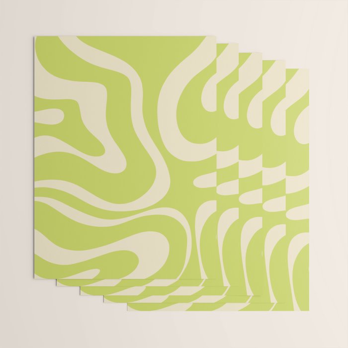 Modern Retro Liquid Swirl Abstract Pattern Light Lime Linden and Beige Wrapping Paper Gallery Image 3