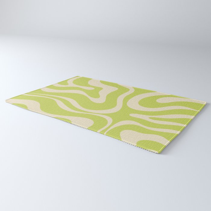 Modern Retro Liquid Swirl Abstract Pattern Light Lime Linden and Beige Rug Gallery Image 3
