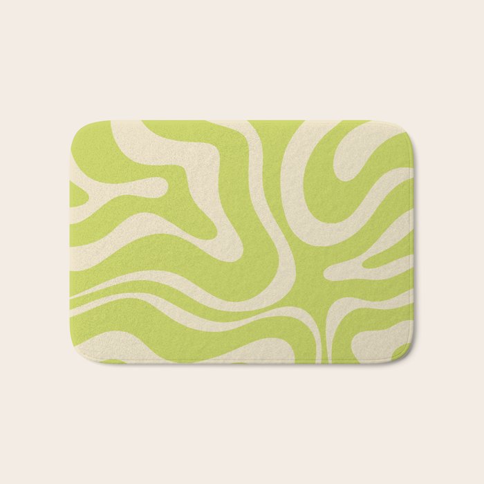 Modern Retro Liquid Swirl Abstract Pattern Light Lime Linden and Beige Bath Mat Gallery Image 1