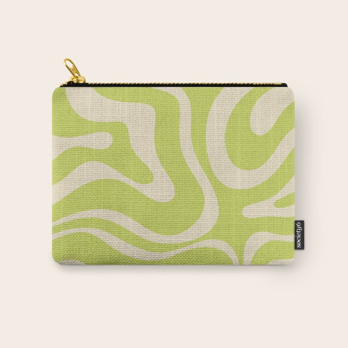 Modern Retro Liquid Swirl Abstract Pattern Light Lime Linden and Beige Carry All Pouch Gallery Image 1