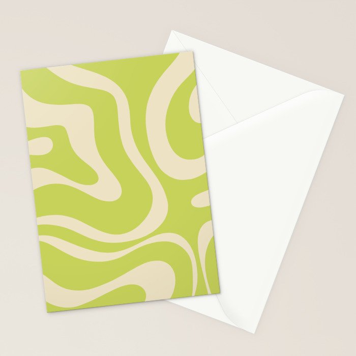 Modern Retro Liquid Swirl Abstract Pattern Light Lime Linden and Beige Stationery Card Gallery Image 2