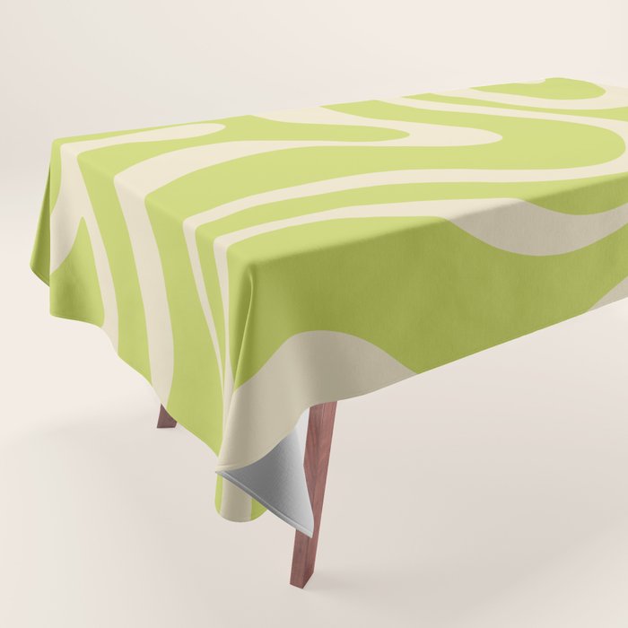 Modern Retro Liquid Swirl Abstract Pattern Light Lime Linden and Beige Tablecloth Gallery Image 1