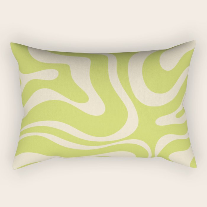 Modern Retro Liquid Swirl Abstract Pattern Light Lime Linden and Beige Rectangular Pillow Gallery Image 2