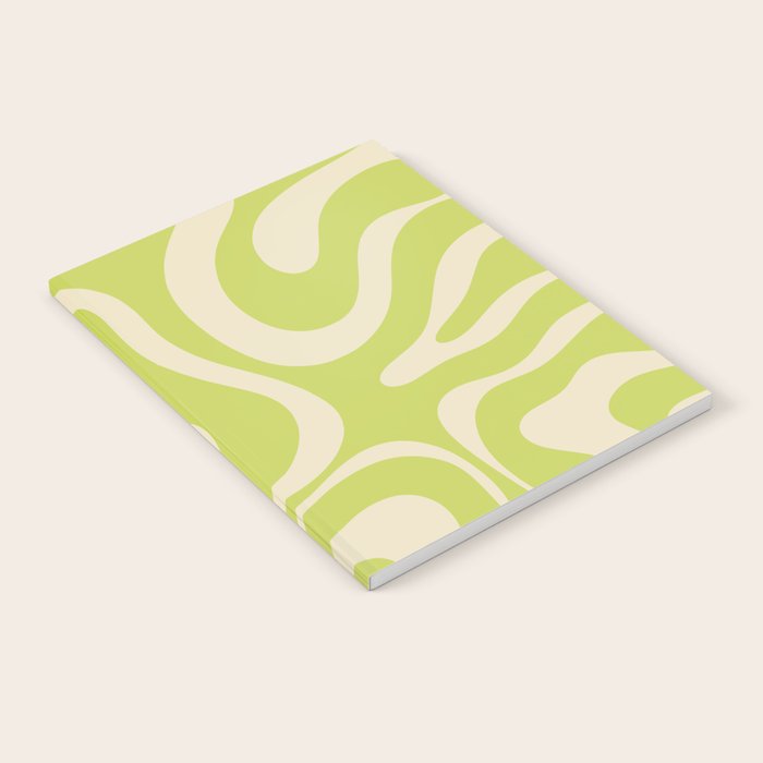 Modern Retro Liquid Swirl Abstract Pattern Light Lime Linden and Beige Notebook Gallery Image 1