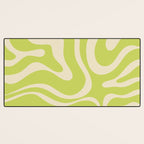Modern Retro Liquid Swirl Abstract Pattern Light Lime Linden and Beige Desk Mat Gallery Image 3