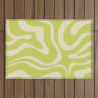 Modern Retro Liquid Swirl Abstract Pattern Light Lime Linden and Beige Outdoor Rug Gallery Image 1