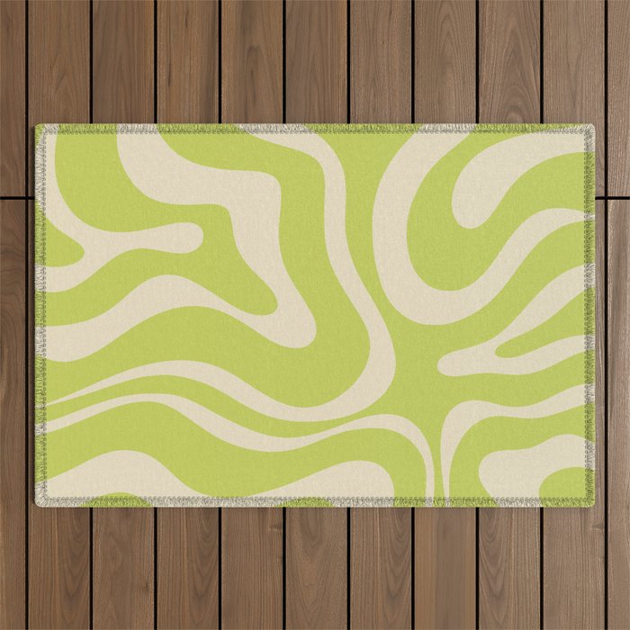 Modern Retro Liquid Swirl Abstract Pattern Light Lime Linden and Beige Outdoor Rug Gallery Image 1