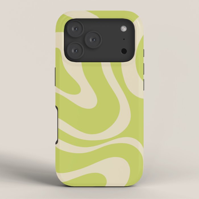Modern Retro Liquid Swirl Abstract Pattern Light Lime Linden and Beige iPhone Case Gallery Image 3