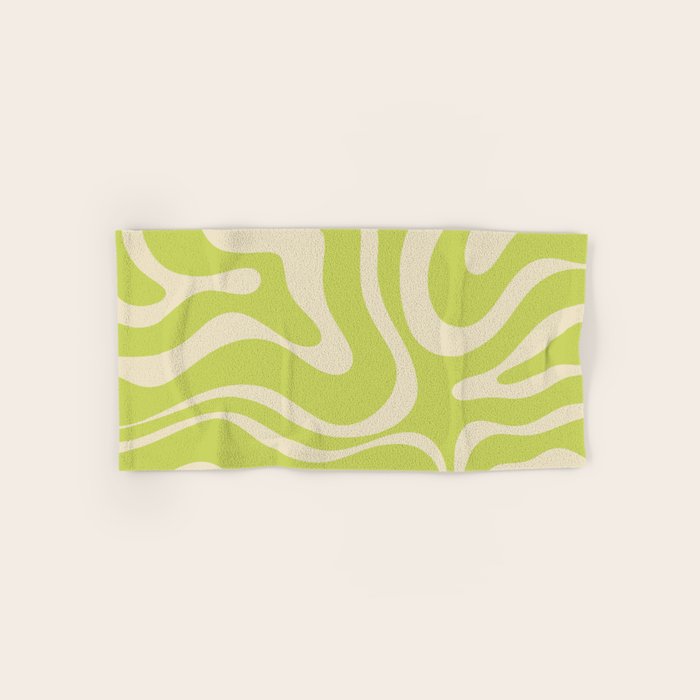 Modern Retro Liquid Swirl Abstract Pattern Light Lime Linden and Beige Bath Towel Gallery Image 1
