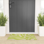 Modern Retro Liquid Swirl Abstract Pattern Light Lime Linden and Beige Welcome Mat Gallery Image 3