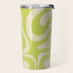 Modern Retro Liquid Swirl Abstract Pattern Light Lime Linden and Beige Travel Mug Gallery Image 2