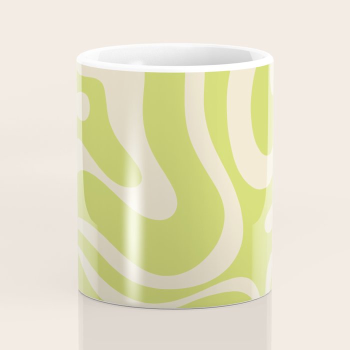 Modern Retro Liquid Swirl Abstract Pattern Light Lime Linden and Beige Coffee Mug Gallery Image 4