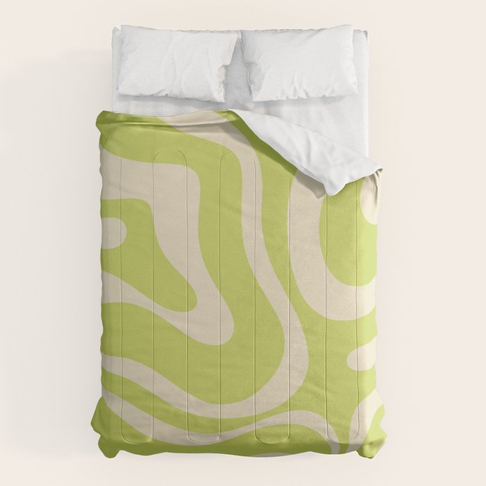 Modern Retro Liquid Swirl Abstract Pattern Light Lime Linden and Beige Comforter Gallery Image 6