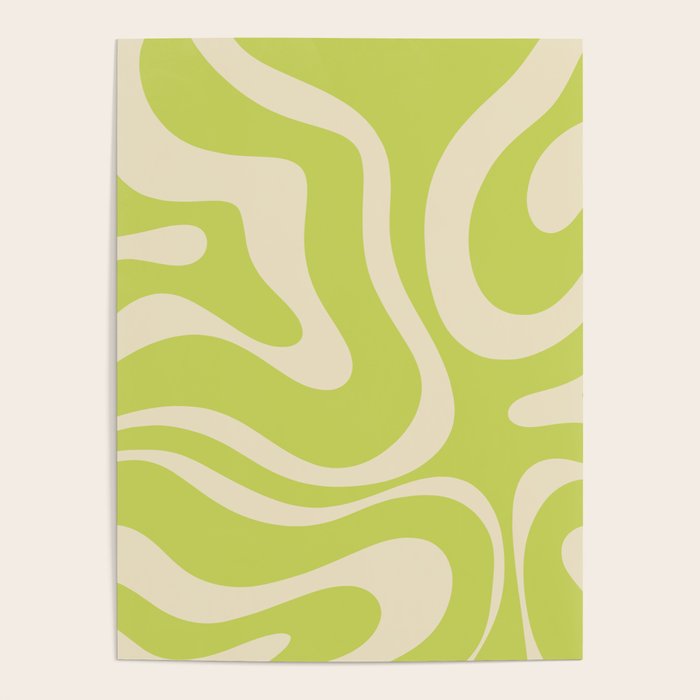 Modern Retro Liquid Swirl Abstract Pattern Light Lime Linden and Beige Poster Gallery Image 4