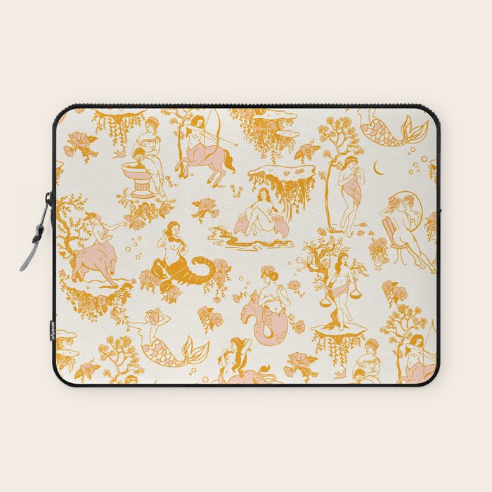 Honey, Pink & Gold Zodiac Toile Pattern. A Great Gift Idea For Astrology Fans! Laptop Sleeve Gallery Image 1