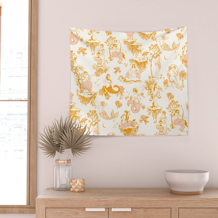 Honey, Pink & Gold Zodiac Toile Pattern. A Great Gift Idea For Astrology Fans! Wall Tapestry Gallery Image 2