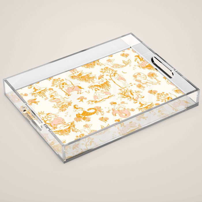 Honey, Pink & Gold Zodiac Toile Pattern. A Great Gift Idea For Astrology Fans! Acrylic Tray Gallery Image 1