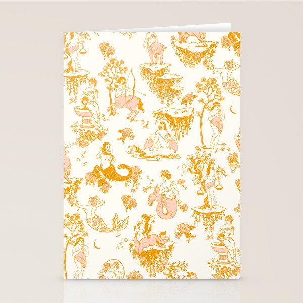 Honey, Pink & Gold Zodiac Toile Pattern. A Great Gift Idea For Astrology Fans! Stationery Card Gallery Image 2