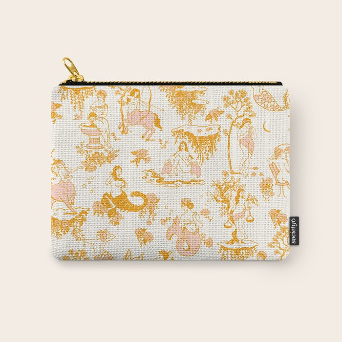 Honey, Pink & Gold Zodiac Toile Pattern. A Great Gift Idea For Astrology Fans! Carry All Pouch Gallery Image 1