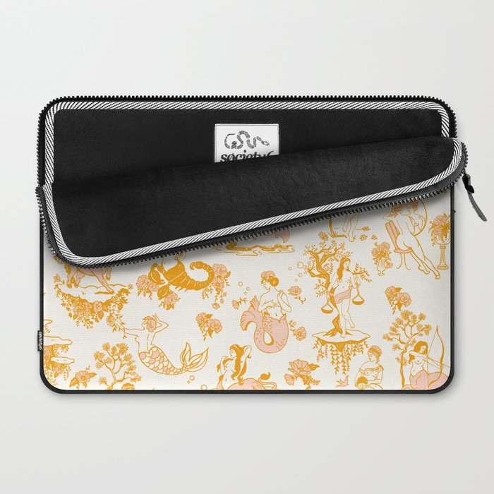 Honey, Pink & Gold Zodiac Toile Pattern. A Great Gift Idea For Astrology Fans! Laptop Sleeve Gallery Image 2