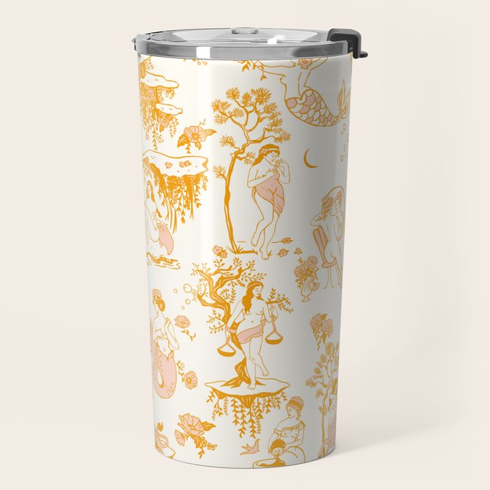 Honey, Pink & Gold Zodiac Toile Pattern. A Great Gift Idea For Astrology Fans! Travel Mug Gallery Image 2