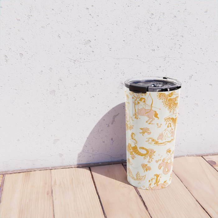 Honey, Pink & Gold Zodiac Toile Pattern. A Great Gift Idea For Astrology Fans! Travel Mug Gallery Image 4