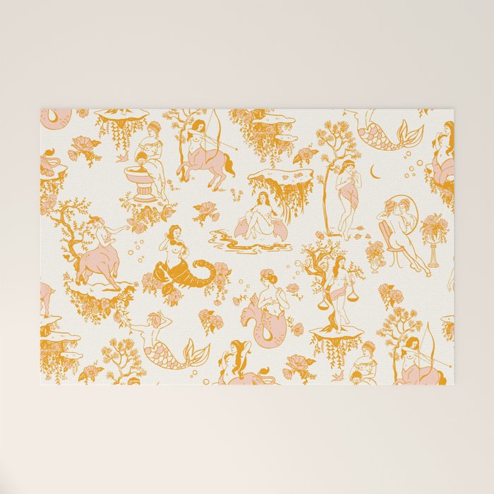 Honey, Pink & Gold Zodiac Toile Pattern. A Great Gift Idea For Astrology Fans! Welcome Mat Gallery Image 1