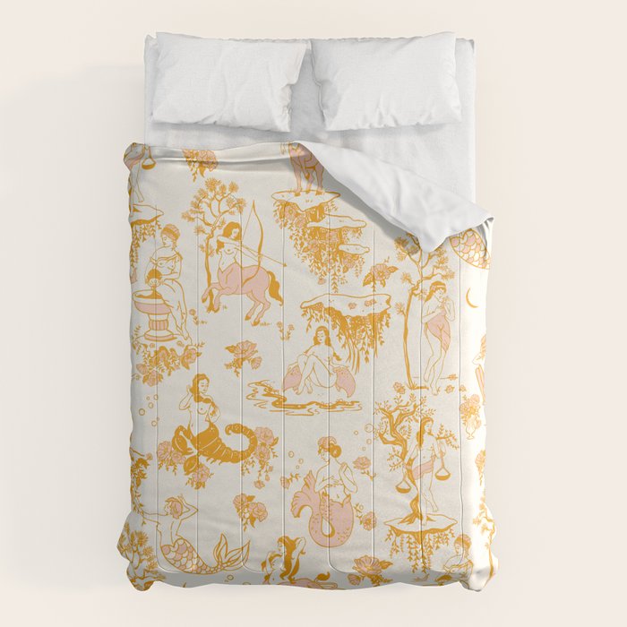 Honey, Pink & Gold Zodiac Toile Pattern. A Great Gift Idea For Astrology Fans! Comforter Gallery Image 6