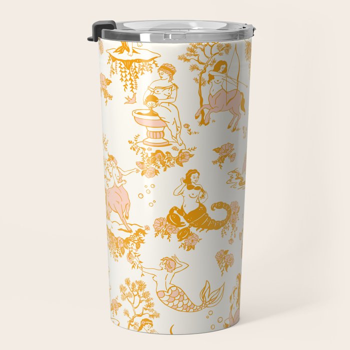 Honey, Pink & Gold Zodiac Toile Pattern. A Great Gift Idea For Astrology Fans! Travel Mug Gallery Image 3