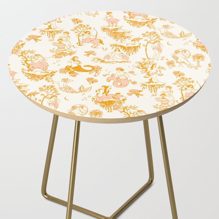 Honey, Pink & Gold Zodiac Toile Pattern. A Great Gift Idea For Astrology Fans! Side Table Gallery Image 2