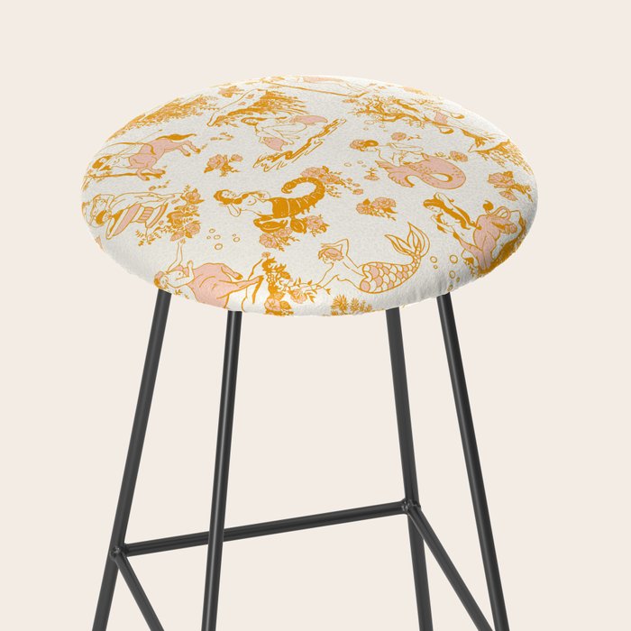Honey, Pink & Gold Zodiac Toile Pattern. A Great Gift Idea For Astrology Fans! Stool Gallery Image 2