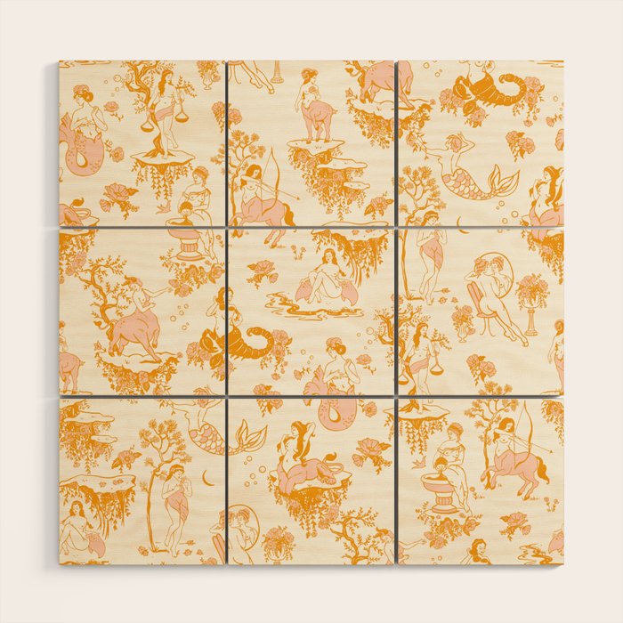 Honey, Pink & Gold Zodiac Toile Pattern. A Great Gift Idea For Astrology Fans! Wood Wall Art Gallery Image 1