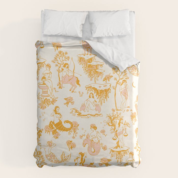 Honey, Pink & Gold Zodiac Toile Pattern. A Great Gift Idea For Astrology Fans! Duvet Cover Gallery Image 6