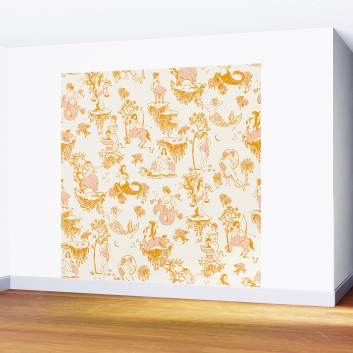 Honey, Pink & Gold Zodiac Toile Pattern. A Great Gift Idea For Astrology Fans! Wall Mural Gallery Image 2