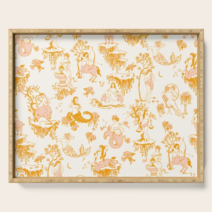 Honey, Pink & Gold Zodiac Toile Pattern. A Great Gift Idea For Astrology Fans! Serving Tray Gallery Image 1